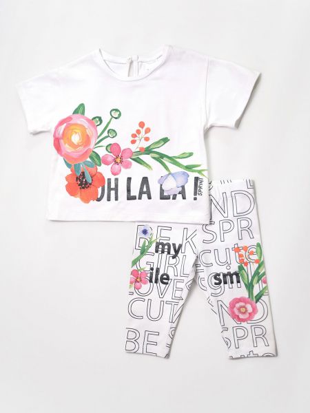 Σετ για κορίτσι φλοράλ ελληνικής ραφής με τύπωμα Oh La La λευκό