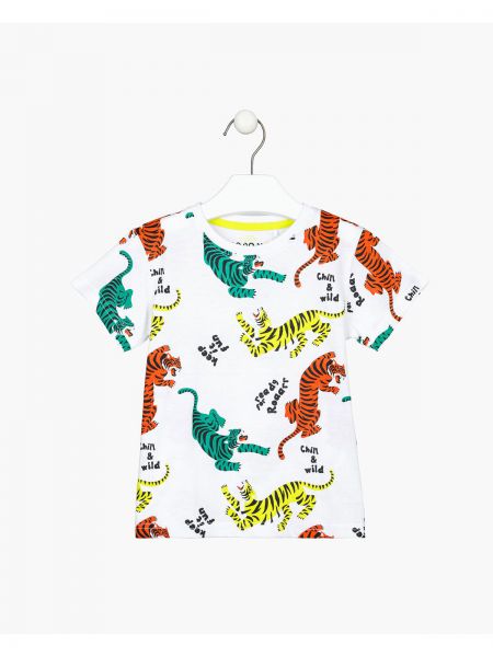 Μπλούζα κοντομάνικι με print πολύχρωμοι τίγρεις λευκό