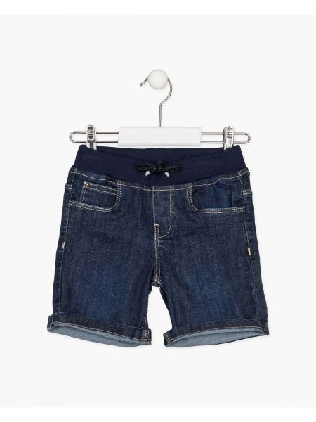 Βερμούδα τζιν με λάστιχο στη μέση, τσέπες και ρεβέρ μπλε