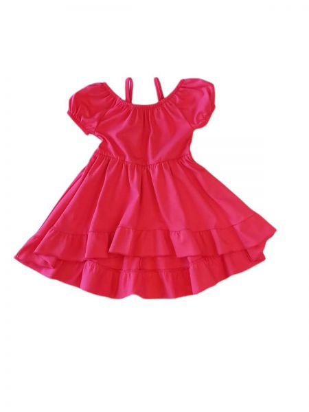 Φόρεμα ασύμμετρο με βολάν μονοχρωμο ελληνικής ραφής  φούξια