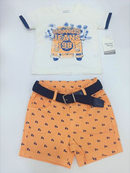 Σετ S.b. kids Jeans με βερμούδα και ζώνη ελληνικής ραφής πορτοκαλί