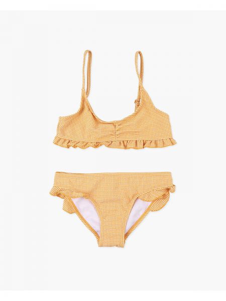 Μαγιό μπικίνι καρώ με βολάν κίτρινο