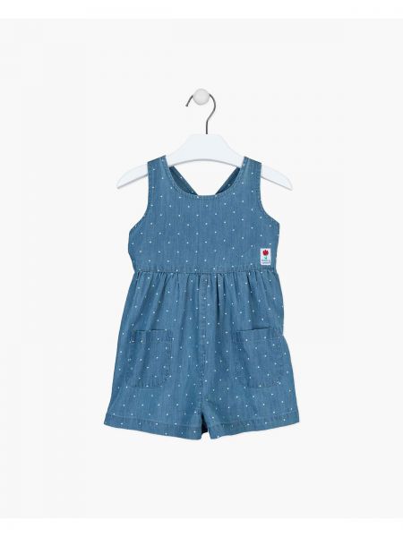 Φόρμα τζιν πουά ολόσωμη σορτς με χιαστή πλάτη  μπλε