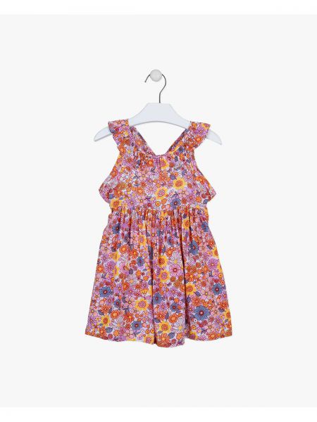 Φόρεμα φλοράλ με βολάν στα μανίκια και χιαστή πλάτη πορτοκαλί