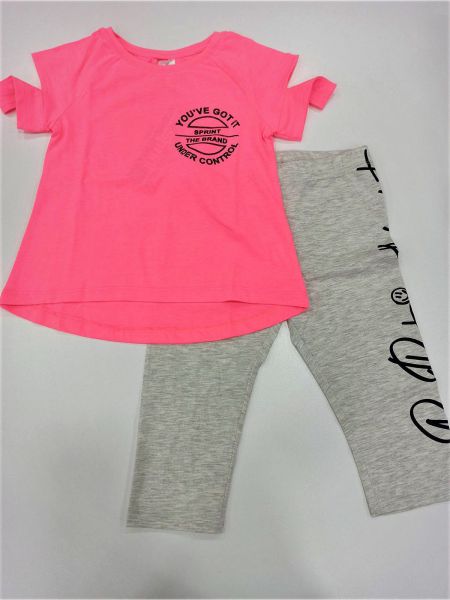 Σετ φλούο με μπλούζα με ανοίγματα στους ώμους και κολάν ελληνικής ραφής φούξια