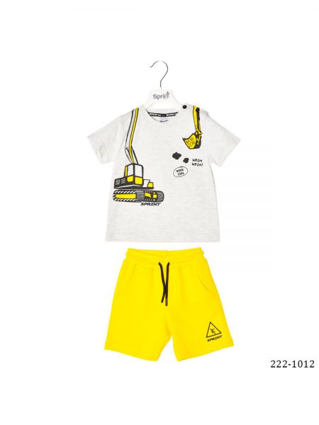 Σετ για αγόρι με print μπουλντόζα ελληνικής ραφής κίτρινο