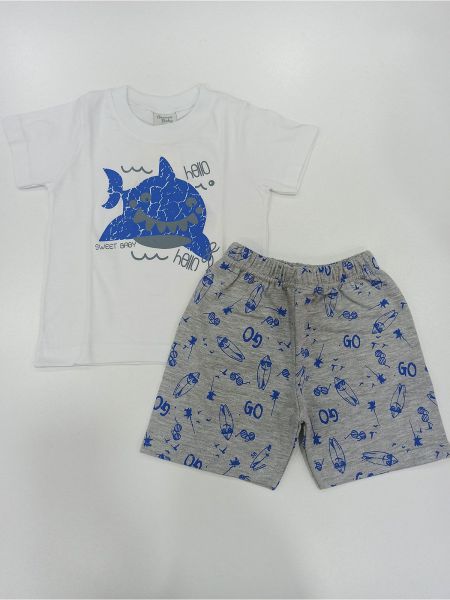 Σετ καρχαρίας ελληνικής ραφής με σορτς λευκό