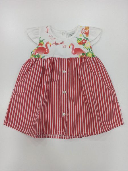 Φόρεμα με print φλαμίνγκο και ριγέ φούστα ελληνικής ραφής κόκκινο