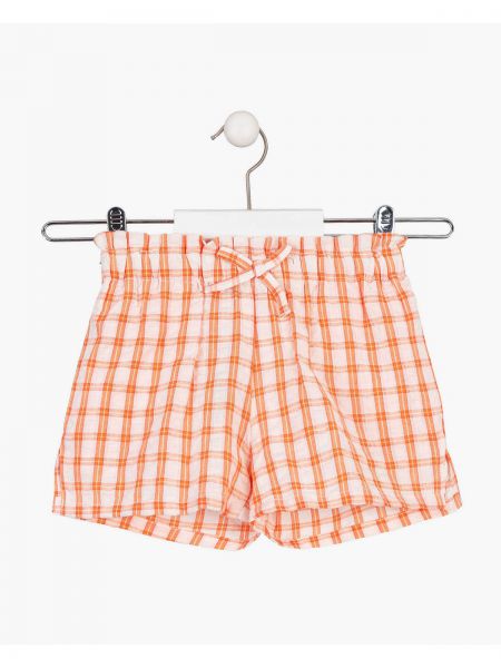 Σορτς καρώ με δέσιμο στη μέση πορτοκαλί
