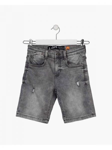 Βερμούδα τζιν με τσέπες και σκισίματα γκρι