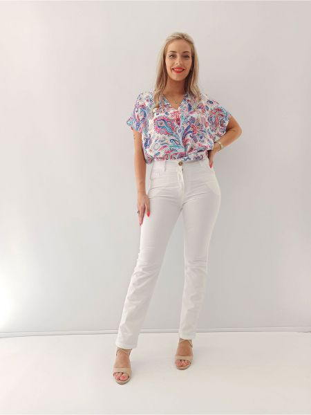 Παντελόνι τζιν σε ίσια γραμμή μονόχρωμο πεντάτσεπο ελληνικής ραφής λευκό