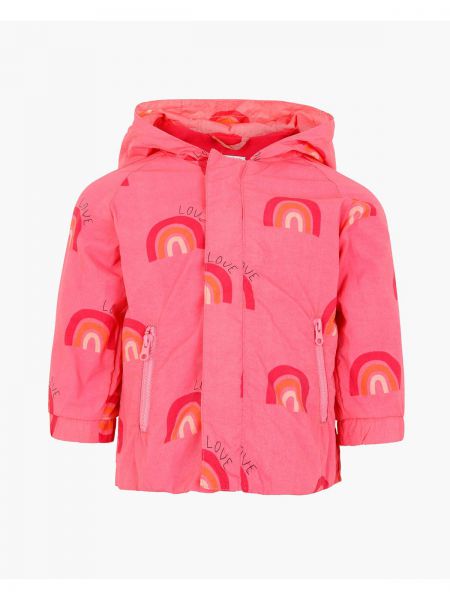 Μπουφάν αντιανεμικό εποχιακό με print rainbow κουκούλα και τσέπες φούξια