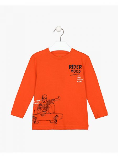 Μπλούζα για αγόρι μονόχρωμη με print skaters πορτοκαλί