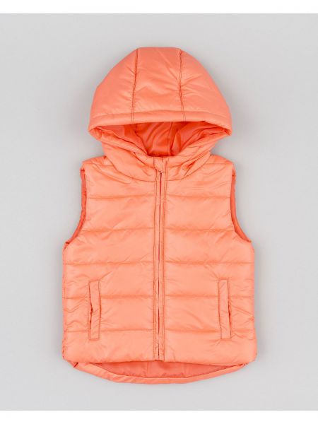 Μπουφάν γιλέκο μονόχρωμο με κουκούλα και τσέπες κοραλί