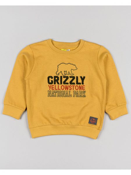 Μπλούζα φούτερ μονόχρωμη με print grizzly national park μουσταρδί