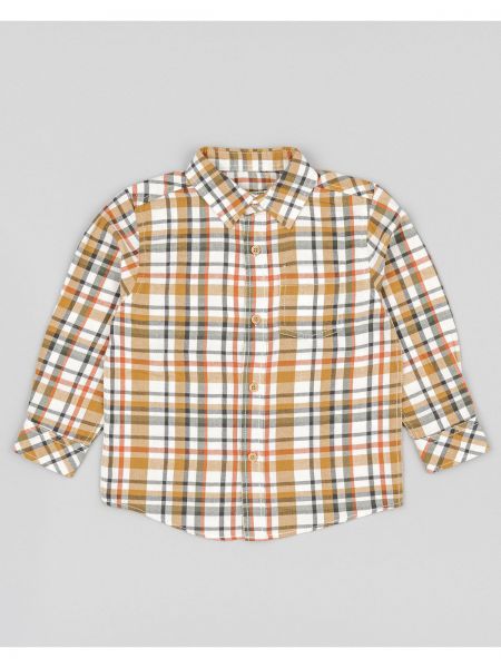 Πουκάμισο καρώ με τσέπη pumpkin latte μπεζ