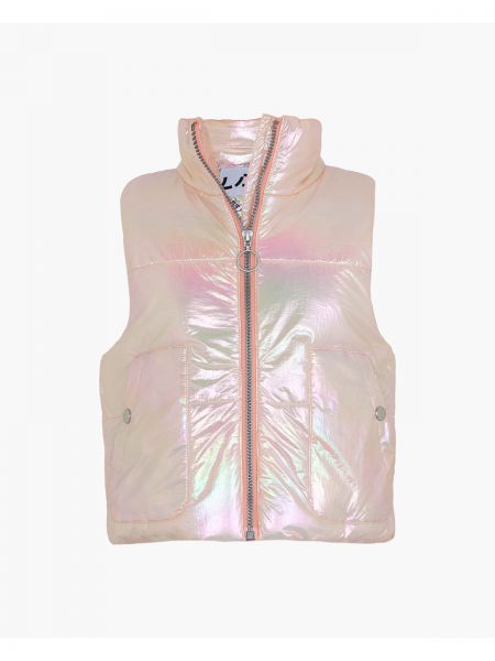 Μπουφάν γιλέκο γυαλιστερό με τσέπες ροζ