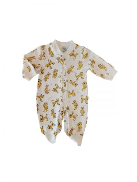 Φορμάκι βρεφικό με print τιγράκια ελληνικής ραφής μουσταρδί