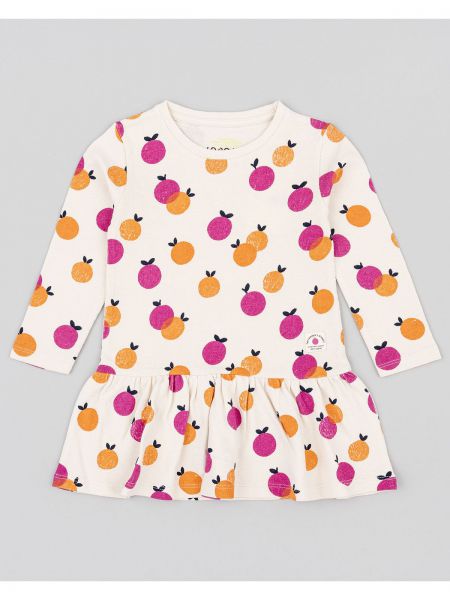 Φόρεμα εμπριμέ με βολάν και print oranges μπεζ