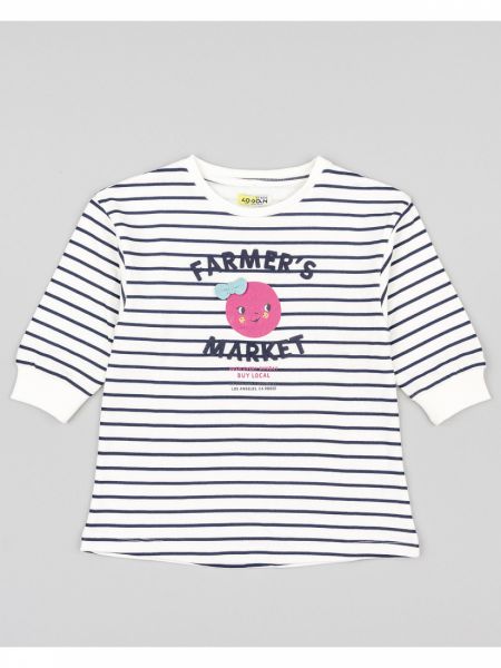 Φόρεμα φούτερ ριγέ με ανάγλυφο print farmer's market   λευκό