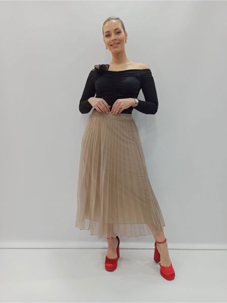 Φούστα κλος μακριά ψηλόμεση με πιέτες  χρυσό