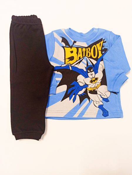 Πυτζάμα για αγόρι με μονόχρωμο παντελόνι και print Batman μπλε