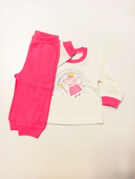 Πυτζάμα με μονόχρωμο παντελόνι και print rainbow peppa φούξια