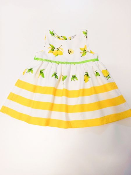 Φόρεμα με print λεμονάκια και κουμπάκια στην πλάτη ελληνικής ραφής λευκό