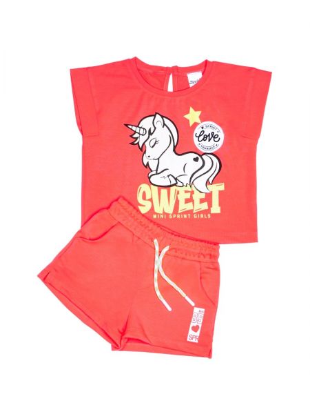 Σετ βαμβακερό με φωτάκι και print unicorn ελληνικής ραφής κοραλί