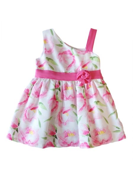 Φόρεμα φλοράλ με ένα ώμο και λουλούδι στη μέση ελληνικής ραφής μεγάλο κορίτσι φούξια