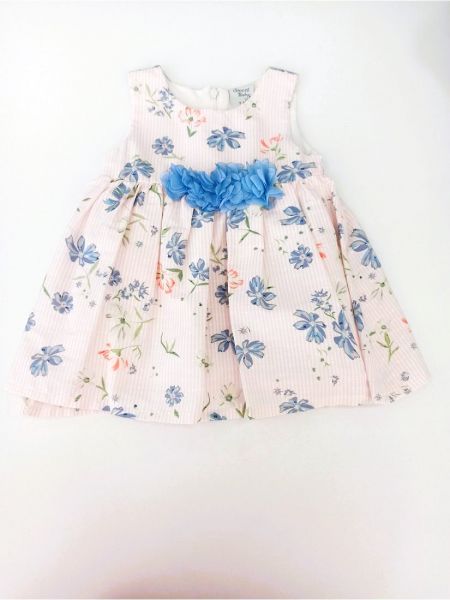 Φόρεμα φλοράλ με λεπτομέρειες λουλούδια στη μέση ελληνικής ραφής ροζ