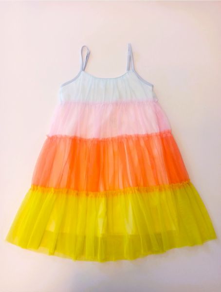 Φόρεμα τούλινο ουράνιο τόξο με τιράντες που αυξομειώνουν και εσωτερικό φόρεμα 100% βαμβακερό κίτρινο