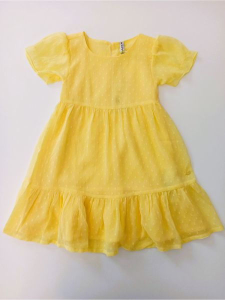 Φόρεμα ζωρζέτα με πτι πούα ανάγλυφο, βολάν και εσωτερικό φόρεμα κίτρινο