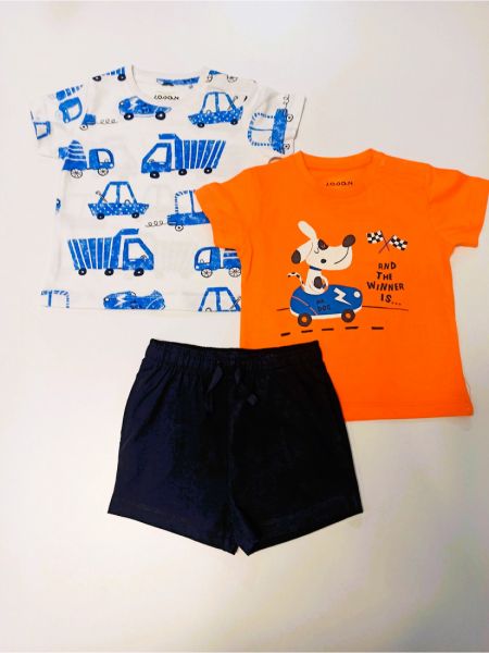 Σετ βρεφικό τριπλέτα με print οχήματα 100% βαμβακερό μπλε