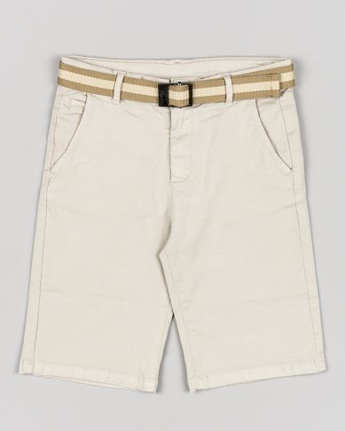 Βερμούδα μονόχρωμη με ζώνη και τσέπες μπεζ