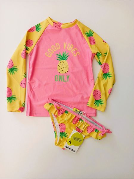 Σετ μπλούζα μαγιώ και βρακάκι με αντηλιακή προστασία SPF 40+ print ανανάς κίτρινο