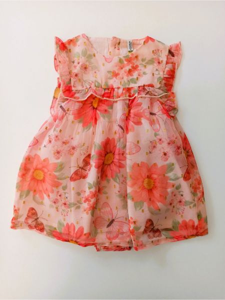 Φόρεμα βρεφικό ζωρζέτα φλοράλ με βρακάκι φιγούρας κοραλί