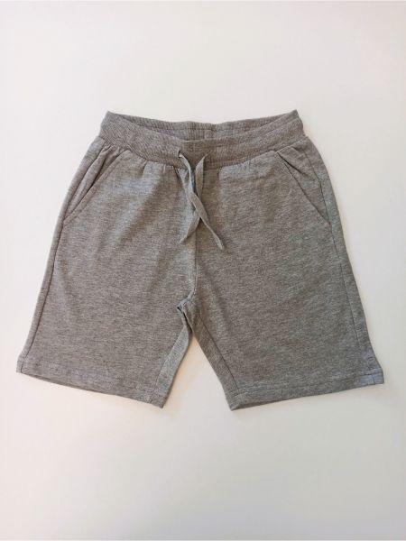Βερμούδα μονόχρωμη με λάστιχο στη μέση, βαμβακερή και τσέπες γκρι