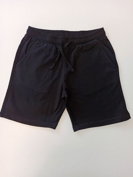 Βερμούδα μονόχρωμη με λάστιχο στη μέση, βαμβακερή και τσέπες μαύρο