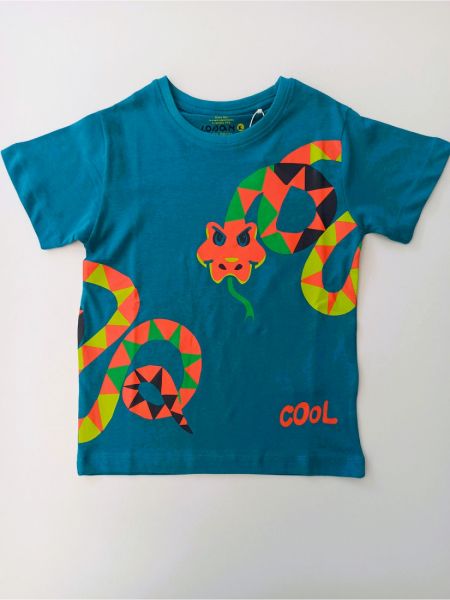 Μπλούζα με print φίδι neon cool πετρόλ