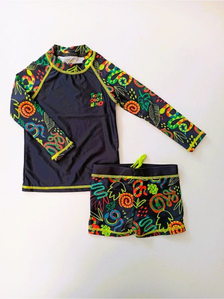 Σετ μπλούζα και σορτς με αντηλιακή προστασία SPF 40+ print neon snakes λάιμ