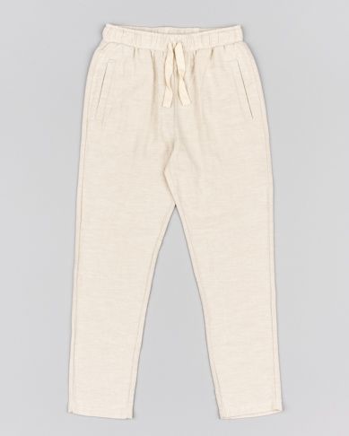 Παντελόνι λινό μονόχρωμο με λάστιχο στη μέση και τσέπες μπεζ