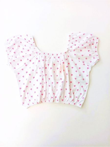 Κροπ τοπ εμπριμέ με λάστιχο πάνω και στο τελείωμα  λευκό