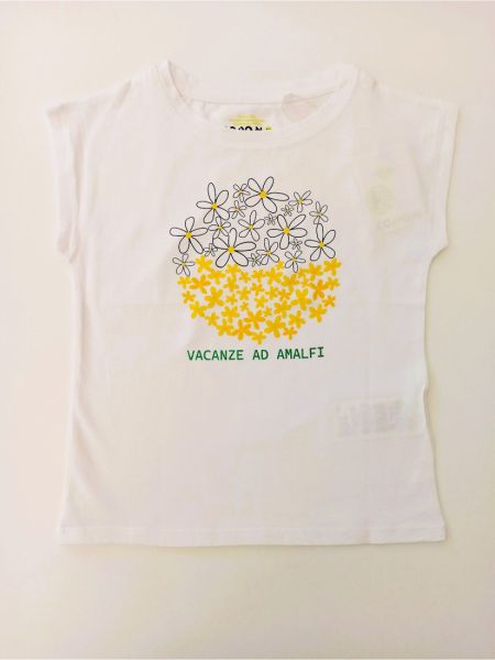 Μπλούζα κοντομάνικη βαμβακερή με print μαργαρίτες  λευκό