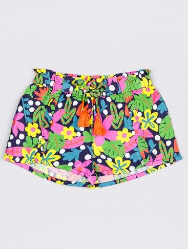 Σορτς φλοράλ με βολάν και λάστιχο στη μέση  κοραλί