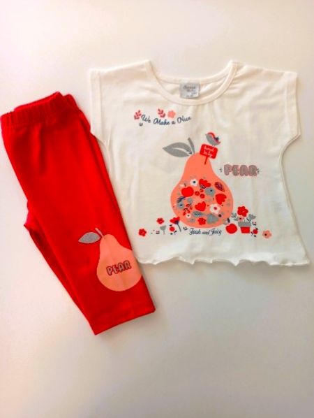 Σετ μπλούζα με floral print και κολάν κάπρι με glitter print κοραλί