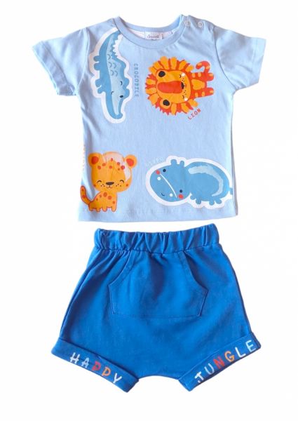 Σετ μπλούζα με ζωάκια και βερμούδα σαλβάρι με τσέπη ελληνικής ραφής γαλάζιο