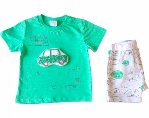 Σετ μπλούζα με μαξιλάρακι αυτοκίνητο και σορτς με print traffic ελληνικής ραφής πράσινο