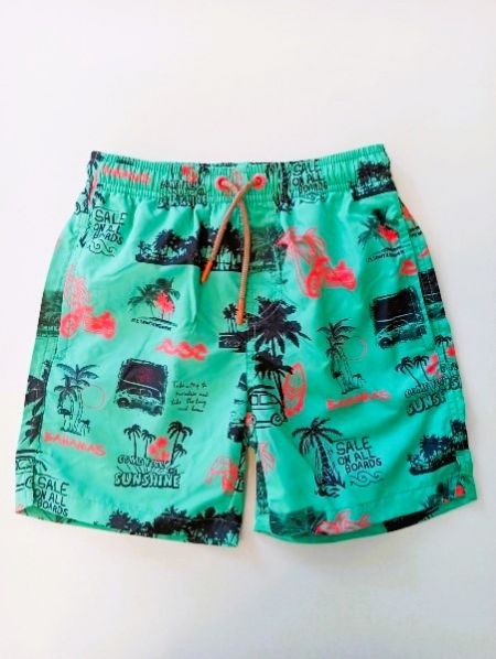 Μαγιώ βερμούδα εμπριμέ με tropical print λάστιχο στη μέση και κορδόνια βεραμάν