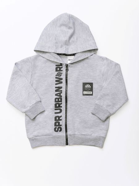 Ζακέτα καλοκαιρινή βαμβακερή με κουκούλα και print ποδόσφαιρο ελληνικής ραφής γκρι